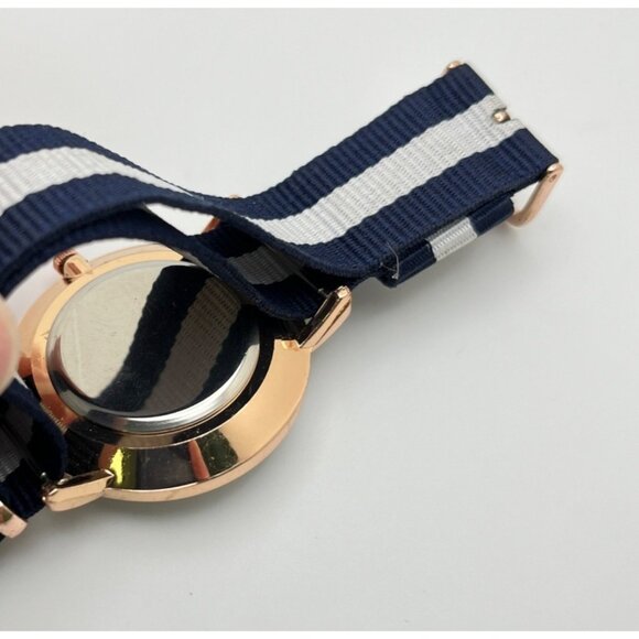 Geneva Platinum Watch Navy Blue and White Striped Nylon Strap Large Face - Picture 6 of 7